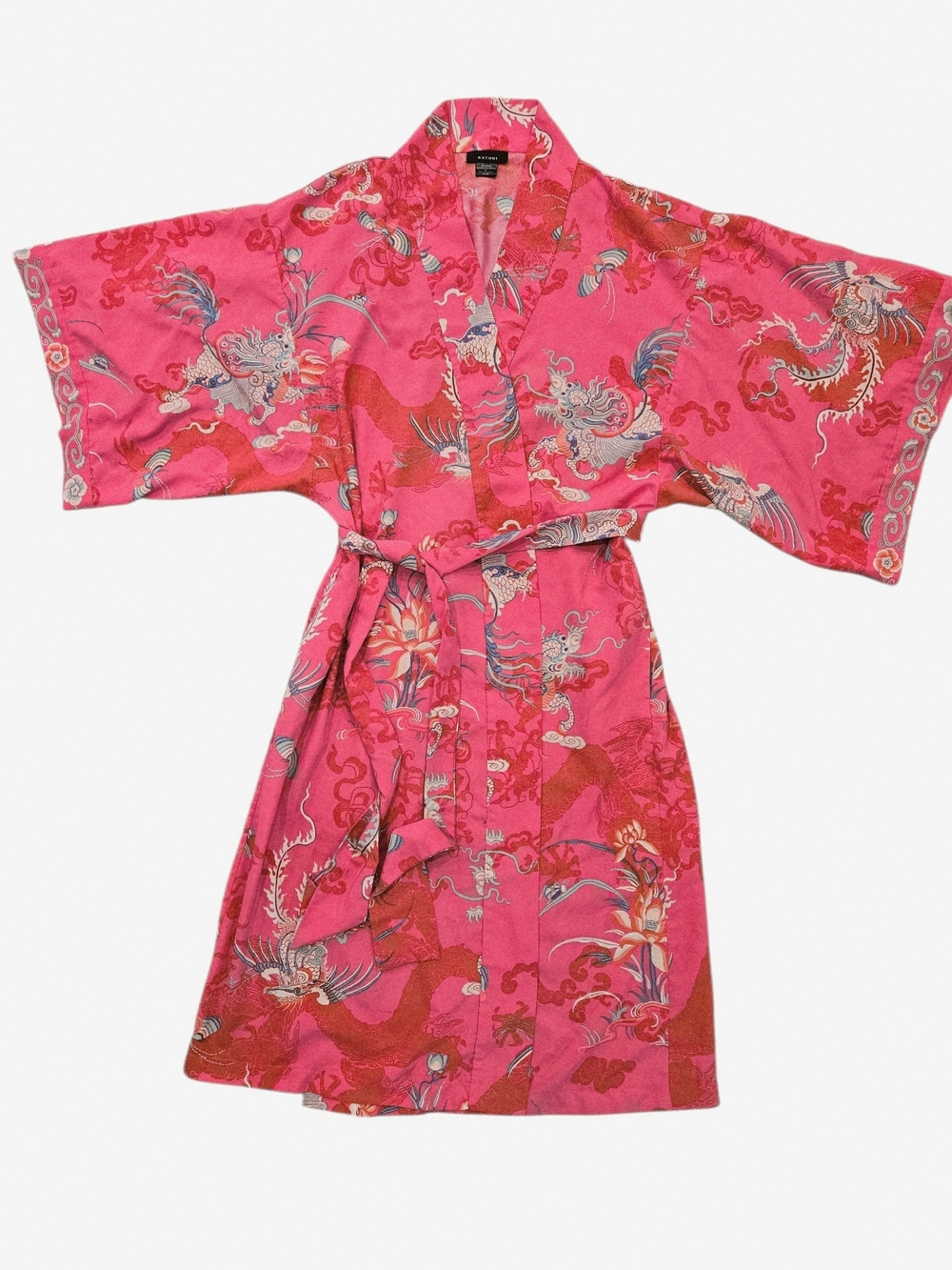 Natori Pink Imperial Dragon Robe Print Kimono Robe Large Loungewear